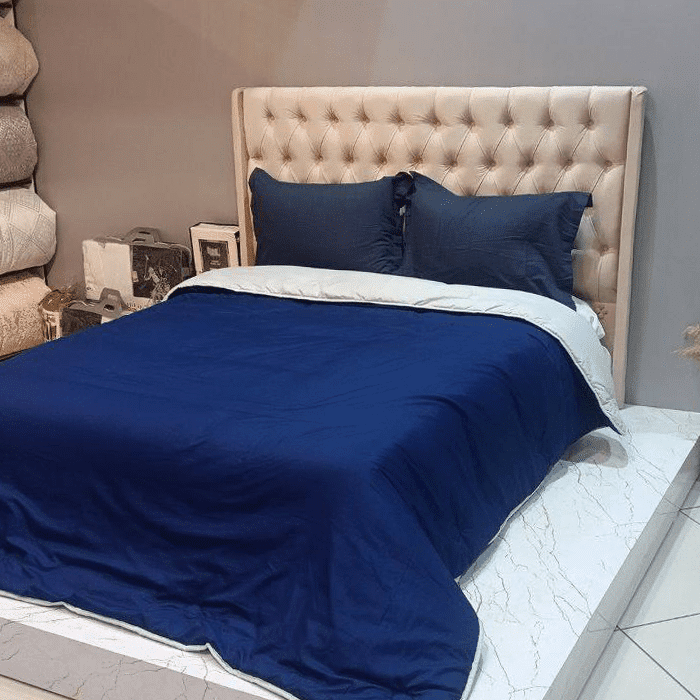 سرویس روتختی دو نفره تمام نخ ساده آبی